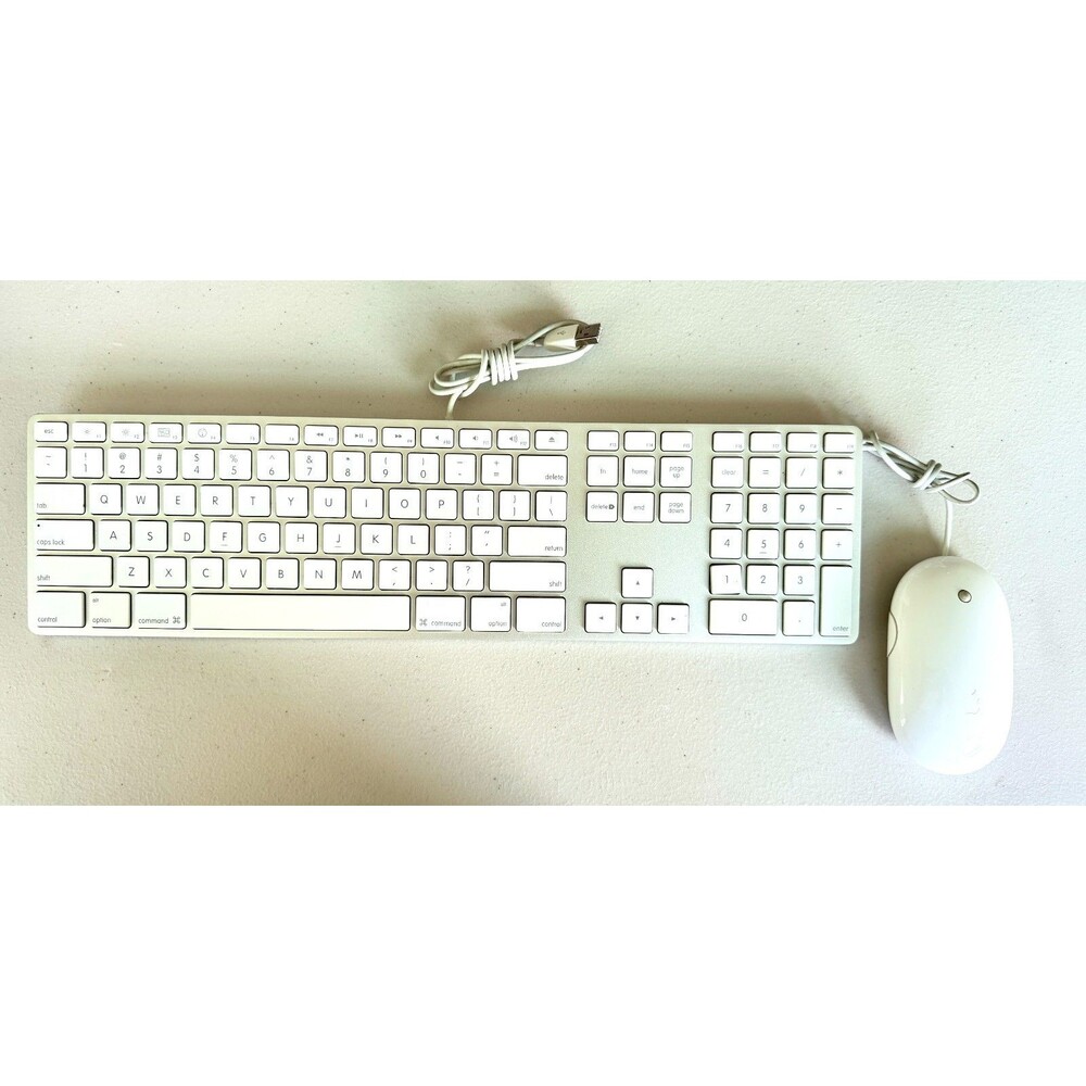Apple White Aluminum USB Wired Keyboard Mighty Mouse iMAC G4 G5 eMAC A1152 A1243